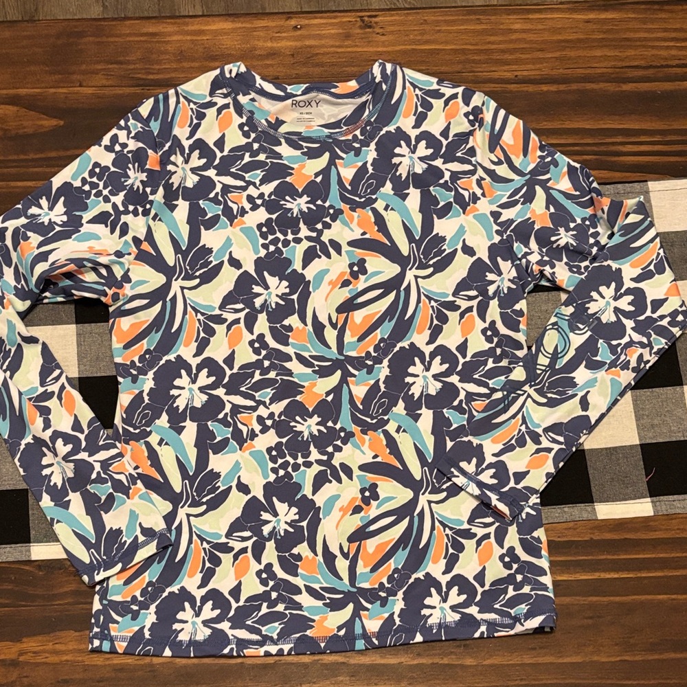Roxy Multicolor Floral Long Sleeve Top rash guard xs